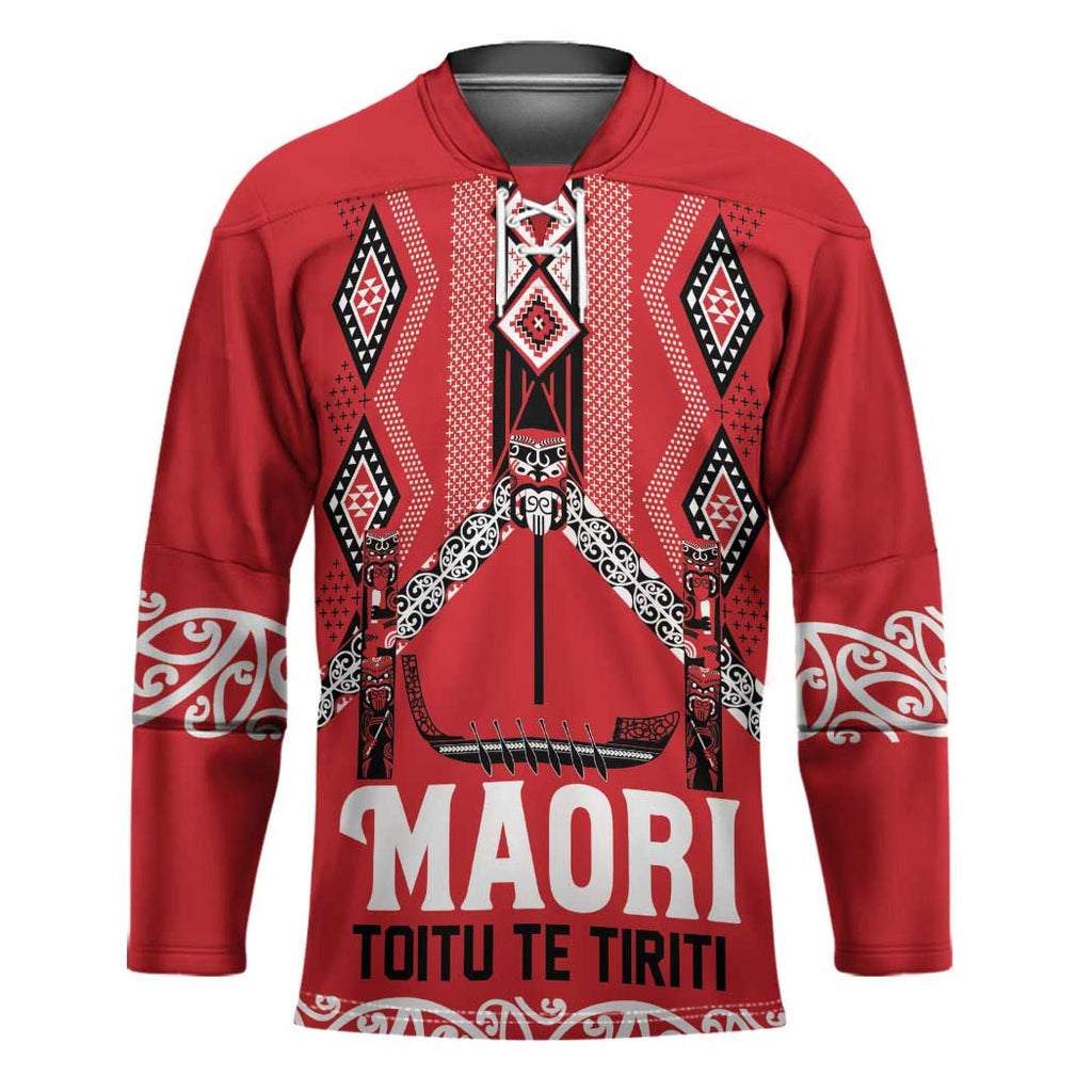 Toitu Te Tiriti Waitangi Hockey Jersey Red Wharenui House - Aussie Hoodie