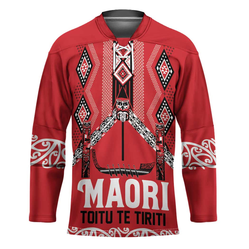 Toitu Te Tiriti Waitangi Hockey Jersey Red Wharenui House - Aussie Hoodie