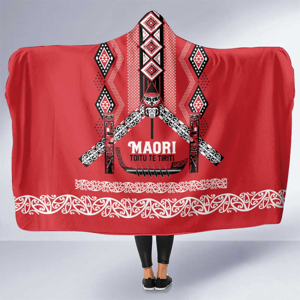 Toitu Te Tiriti Waitangi Hooded Blanket Red Wharenui House - Aussie Hoodie