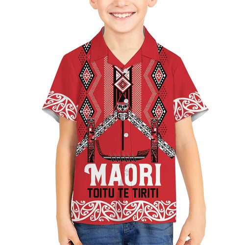 Toitu Te Tiriti Waitangi Kid Hawaiian Shirt Red Wharenui House - Aussie Hoodie