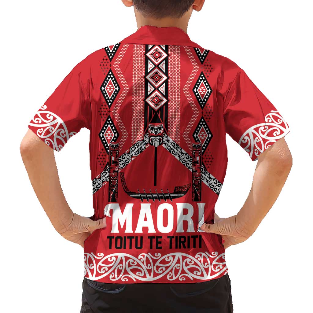 Toitu Te Tiriti Waitangi Kid Hawaiian Shirt Red Wharenui House - Aussie Hoodie