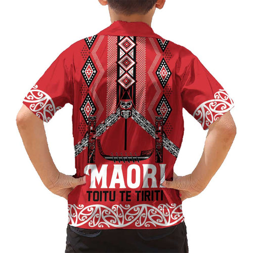 Toitu Te Tiriti Waitangi Kid Hawaiian Shirt Red Wharenui House - Aussie Hoodie