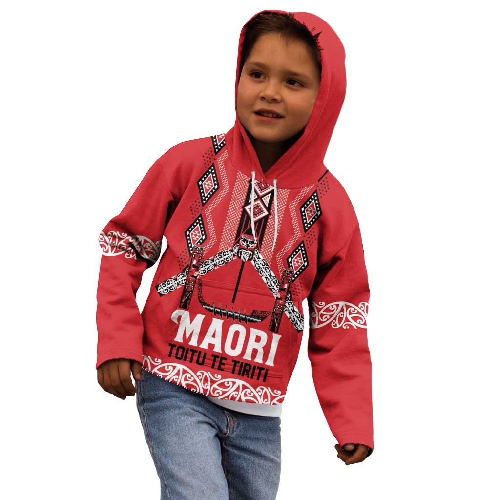 Toitu Te Tiriti Waitangi Kid Hoodie Red Wharenui House - Aussie Hoodie