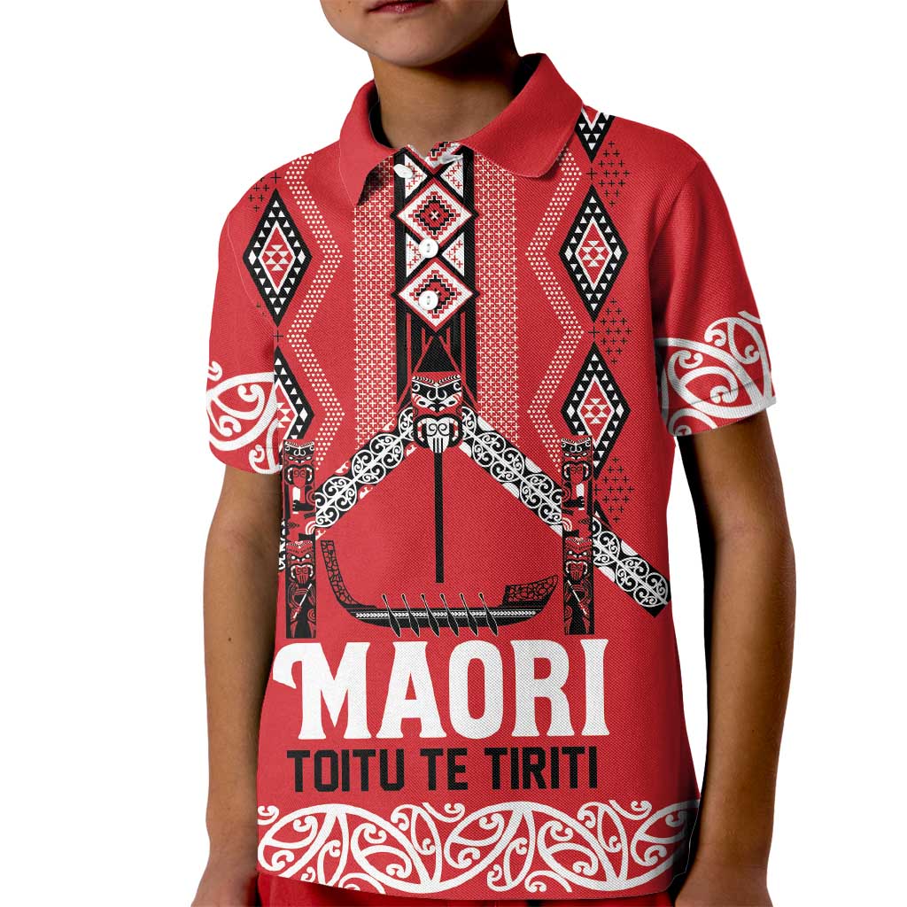 Toitu Te Tiriti Waitangi Kid Polo Shirt Red Wharenui House - Aussie Hoodie