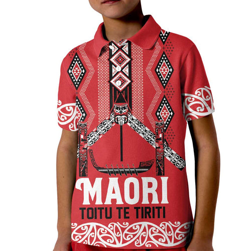 Toitu Te Tiriti Waitangi Kid Polo Shirt Red Wharenui House - Aussie Hoodie