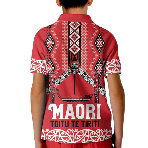 Toitu Te Tiriti Waitangi Kid Polo Shirt Red Wharenui House - Aussie Hoodie