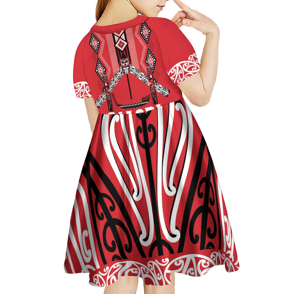 Toitu Te Tiriti Waitangi Kid Short Sleeve Dress Red Wharenui House - Aussie Hoodie
