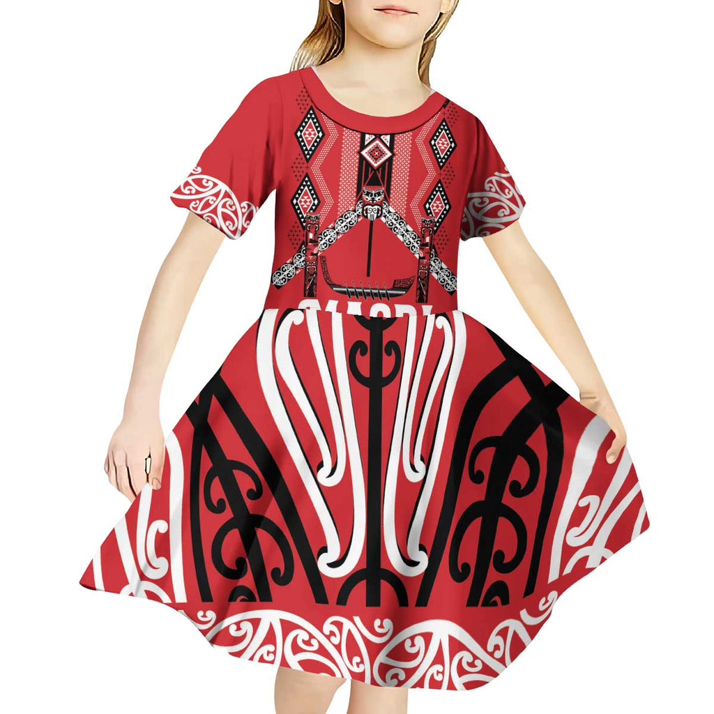 Toitu Te Tiriti Waitangi Kid Short Sleeve Dress Red Wharenui House - Aussie Hoodie