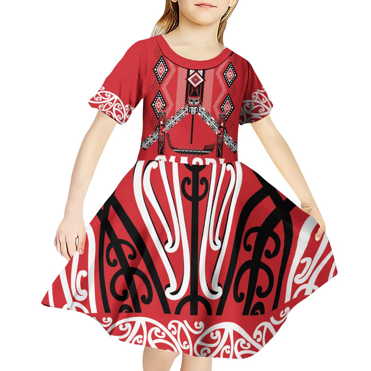 Toitu Te Tiriti Waitangi Kid Short Sleeve Dress Red Wharenui House - Aussie Hoodie