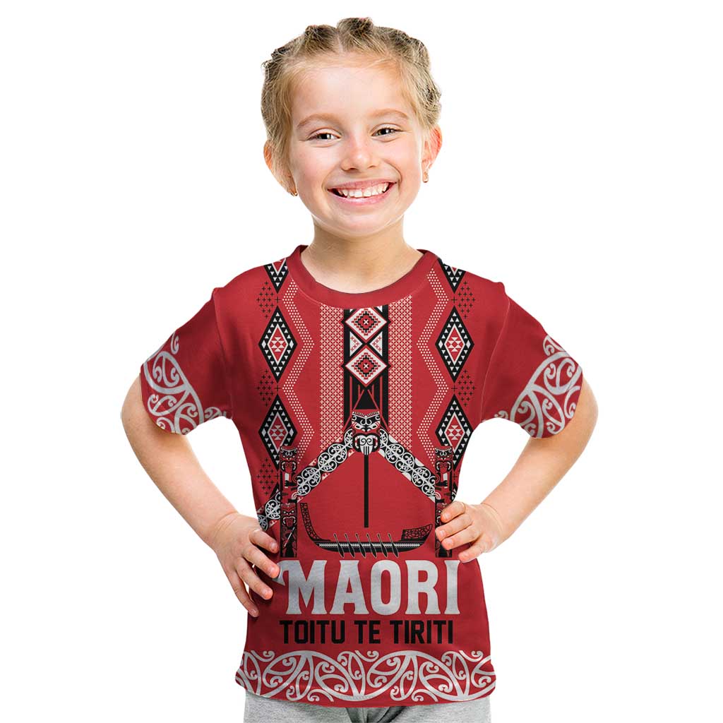Toitu Te Tiriti Waitangi Kid T Shirt Red Wharenui House - Aussie Hoodie
