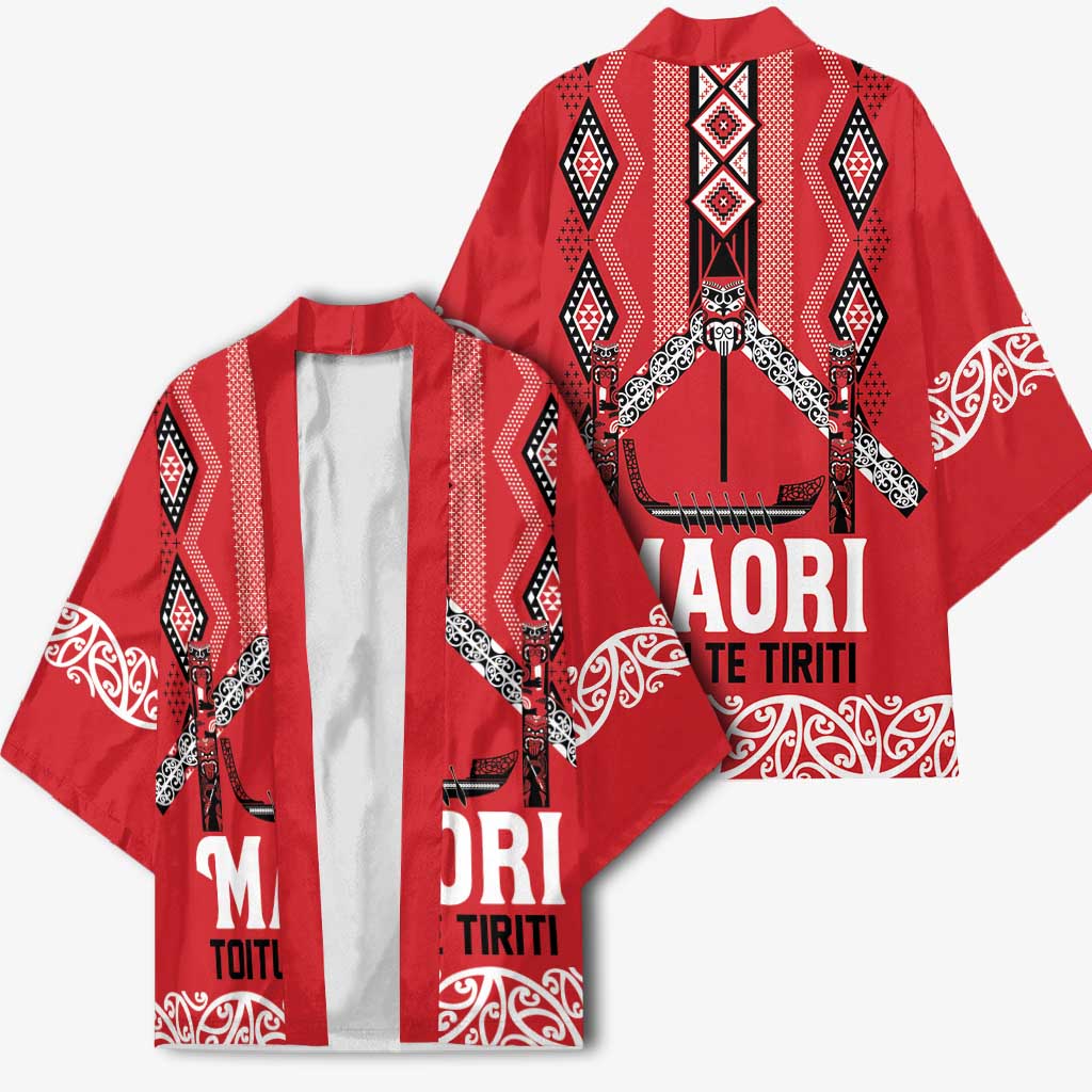 Toitu Te Tiriti Waitangi Kimono Red Wharenui House - Aussie Hoodie