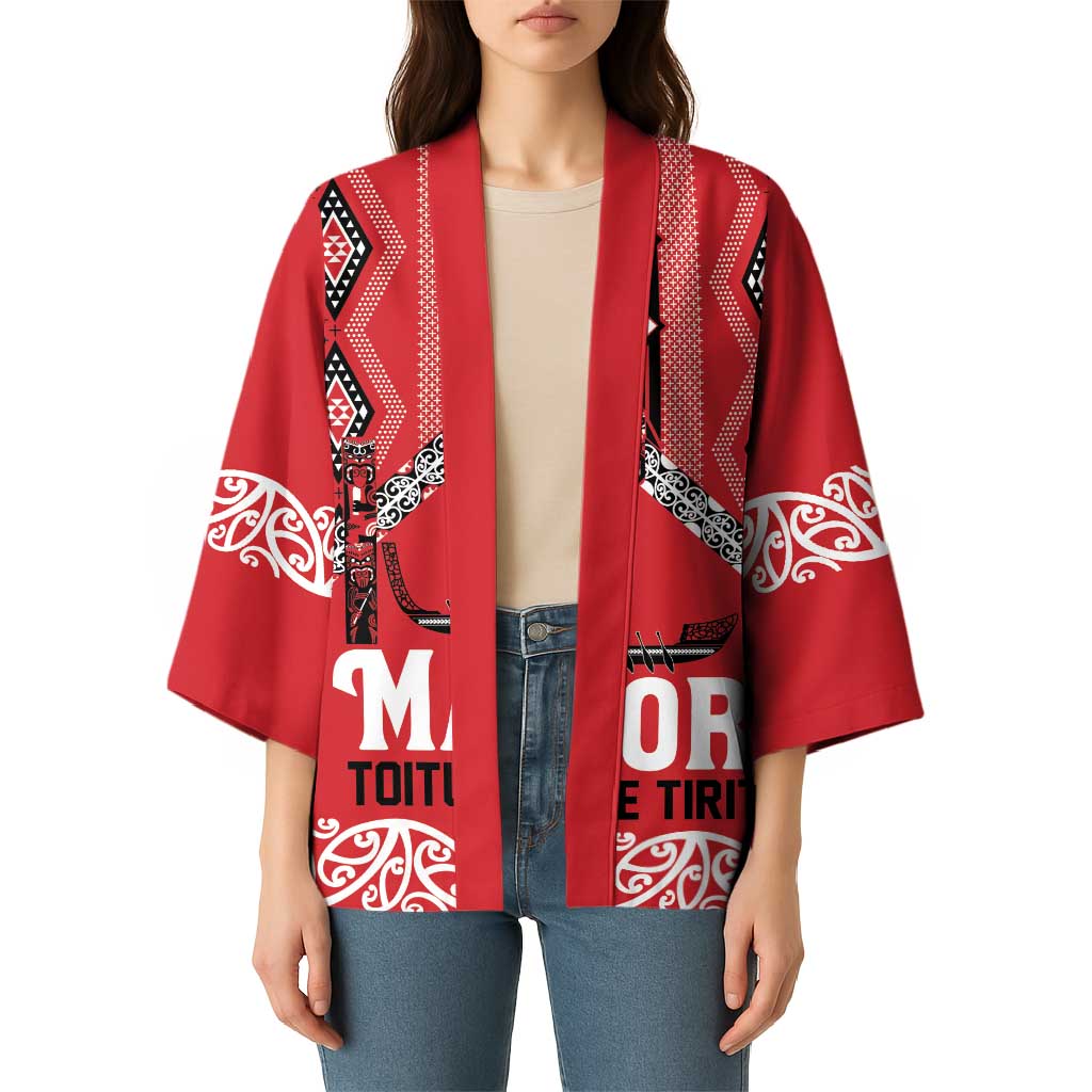 Toitu Te Tiriti Waitangi Kimono Red Wharenui House - Aussie Hoodie