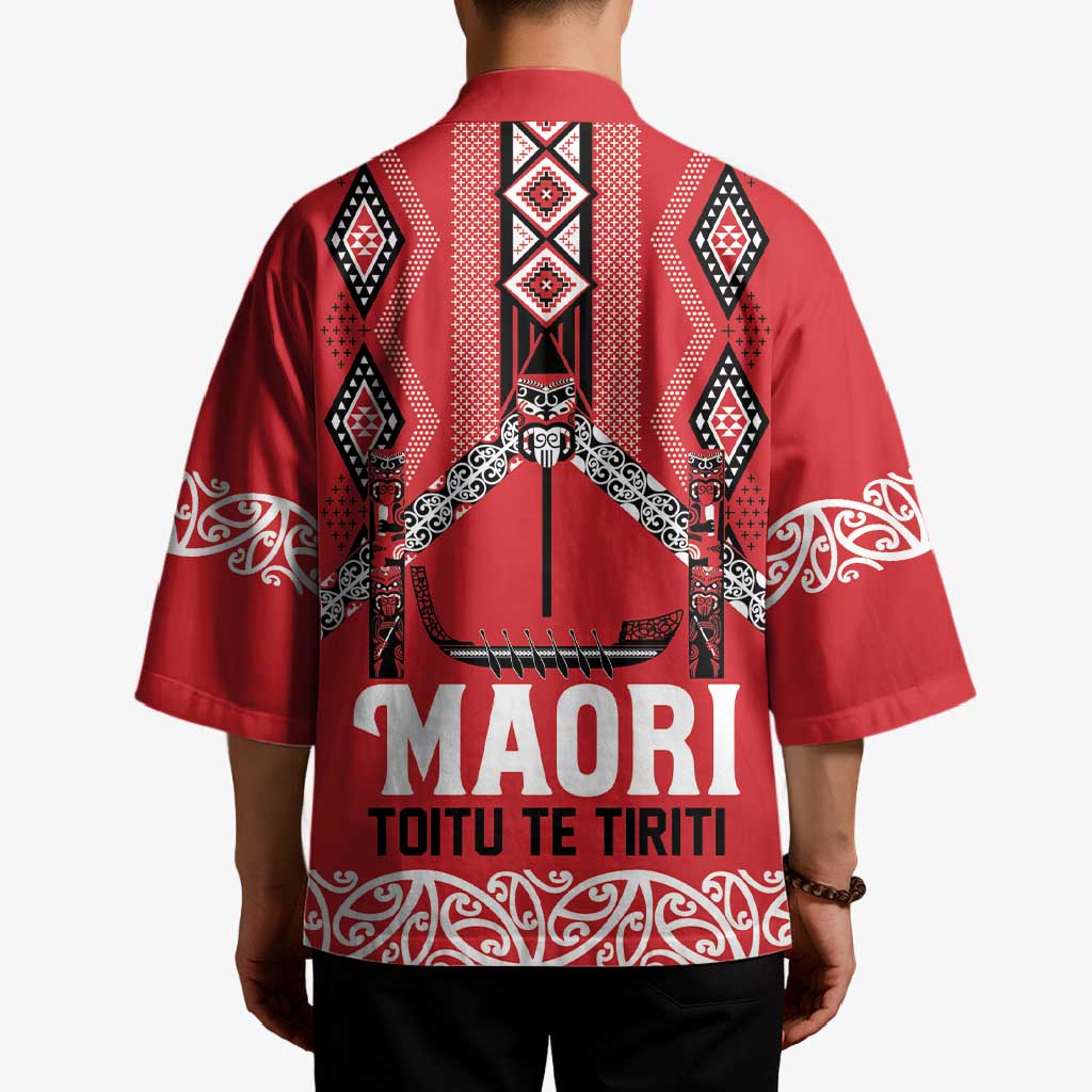 Toitu Te Tiriti Waitangi Kimono Red Wharenui House - Aussie Hoodie