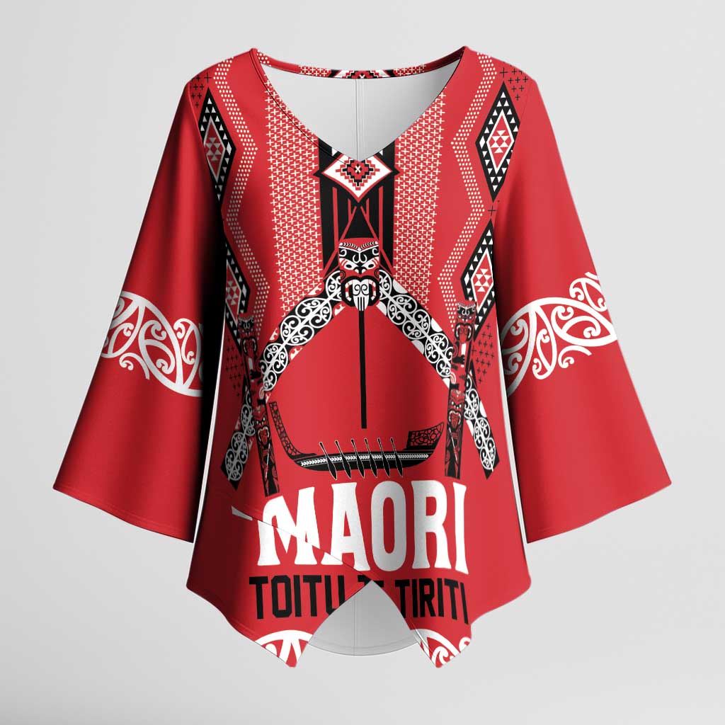 Toitu Te Tiriti Waitangi Kimono Sleeve Blouse Red Wharenui House - Aussie Hoodie