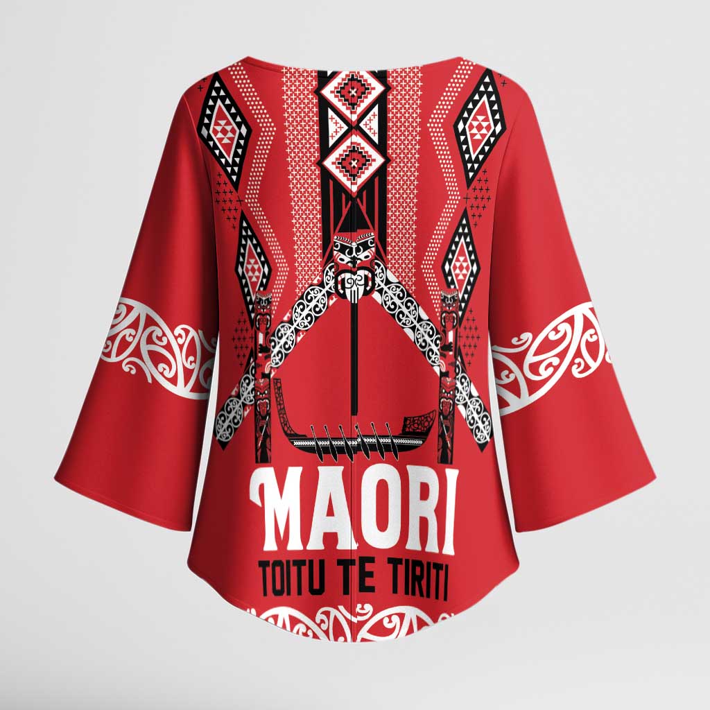 Toitu Te Tiriti Waitangi Kimono Sleeve Blouse Red Wharenui House - Aussie Hoodie
