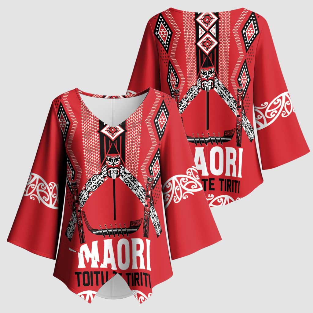 Toitu Te Tiriti Waitangi Kimono Sleeve Blouse Red Wharenui House - Aussie Hoodie