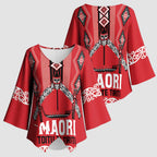 Toitu Te Tiriti Waitangi Kimono Sleeve Blouse Red Wharenui House - Aussie Hoodie