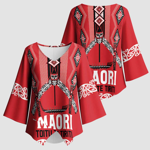 Toitu Te Tiriti Waitangi Kimono Sleeve Blouse Red Wharenui House - Aussie Hoodie