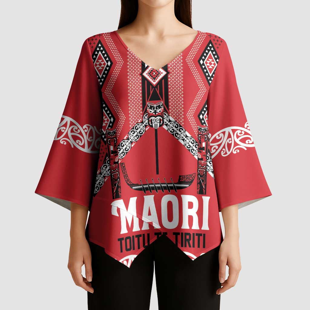 Toitu Te Tiriti Waitangi Kimono Sleeve Blouse Red Wharenui House - Aussie Hoodie