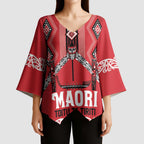 Toitu Te Tiriti Waitangi Kimono Sleeve Blouse Red Wharenui House - Aussie Hoodie