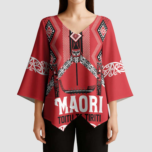 Toitu Te Tiriti Waitangi Kimono Sleeve Blouse Red Wharenui House - Aussie Hoodie