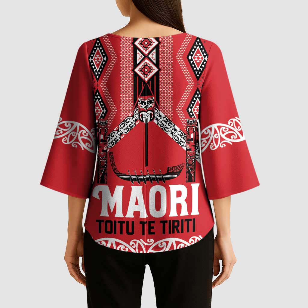 Toitu Te Tiriti Waitangi Kimono Sleeve Blouse Red Wharenui House - Aussie Hoodie