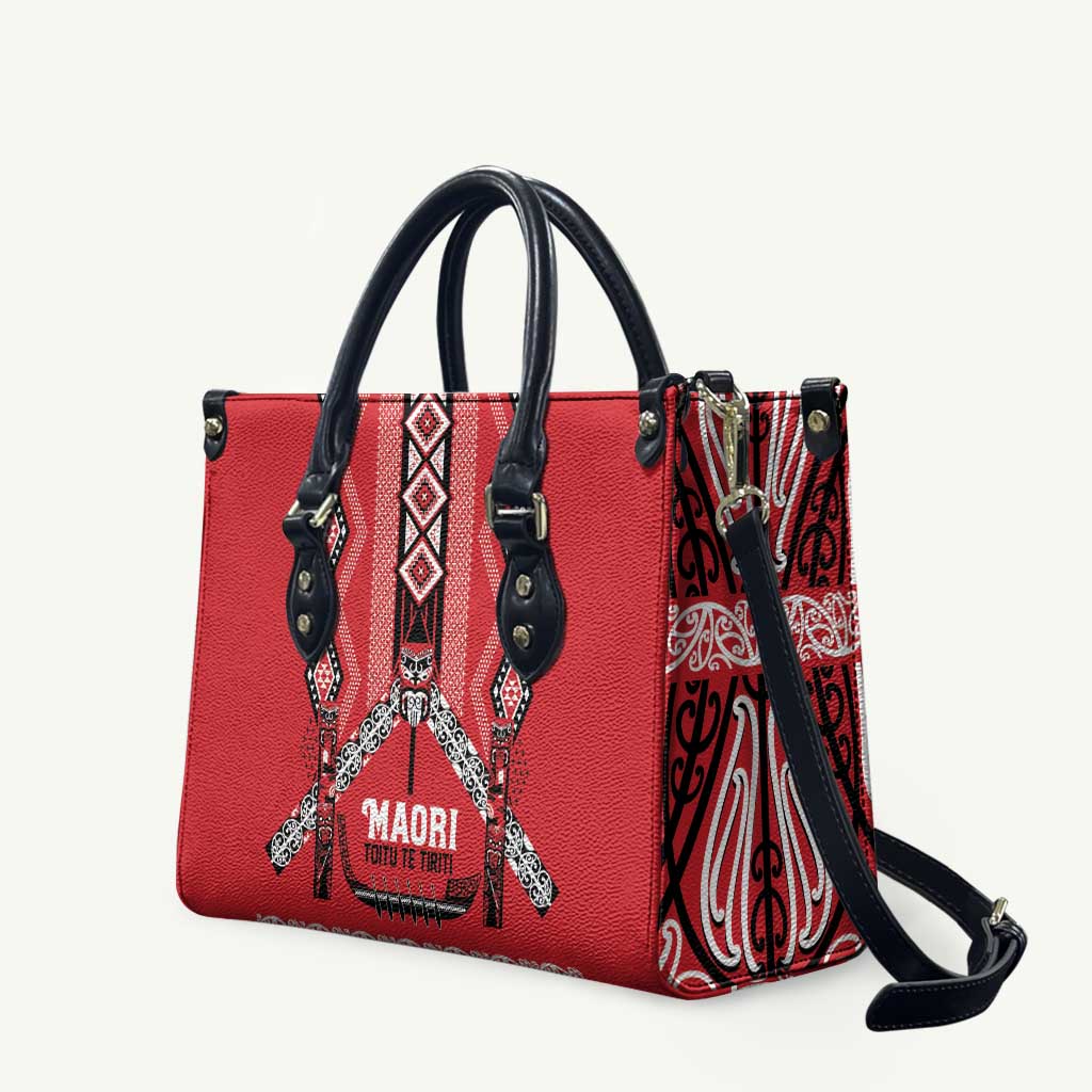 Toitu Te Tiriti Waitangi Leather Bag Red Wharenui House - Aussie Hoodie