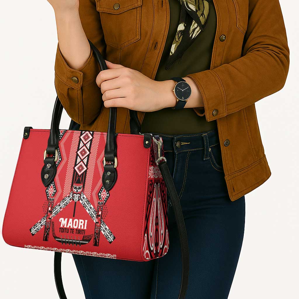 Toitu Te Tiriti Waitangi Leather Bag Red Wharenui House - Aussie Hoodie