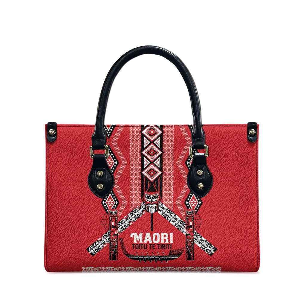Toitu Te Tiriti Waitangi Leather Bag Red Wharenui House - Aussie Hoodie
