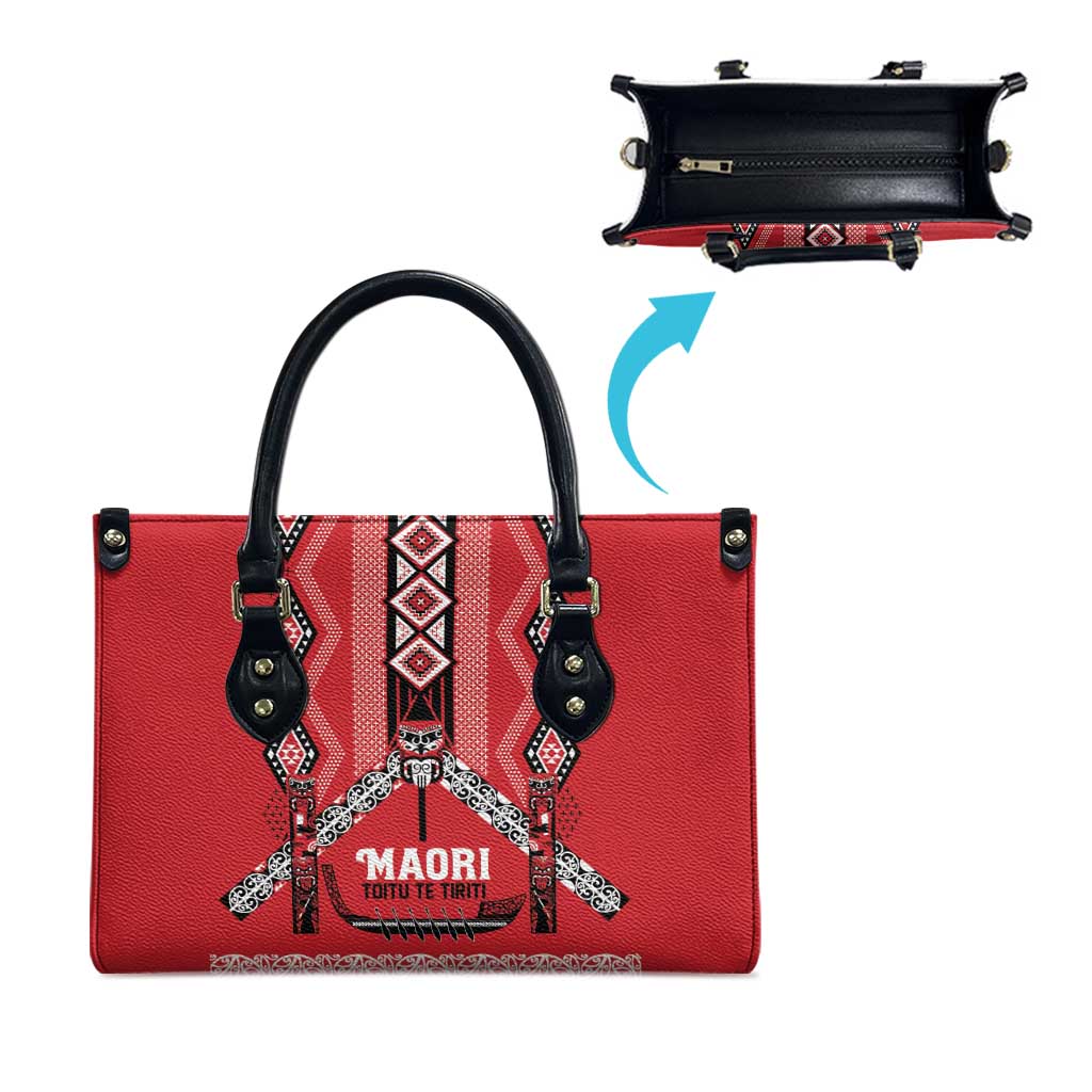 Toitu Te Tiriti Waitangi Leather Bag Red Wharenui House - Aussie Hoodie