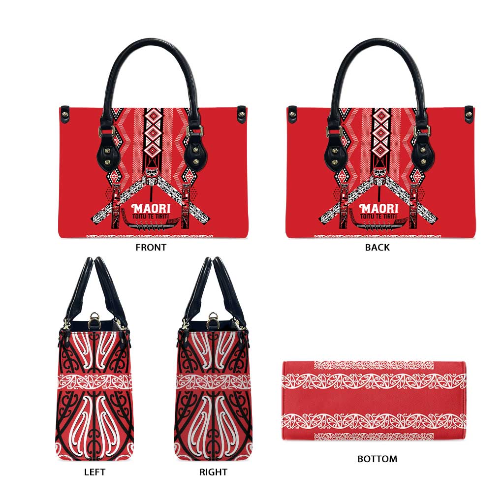 Toitu Te Tiriti Waitangi Leather Bag Red Wharenui House - Aussie Hoodie