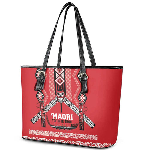 Toitu Te Tiriti Waitangi Leather Tote Bag Red Wharenui House - Aussie Hoodie