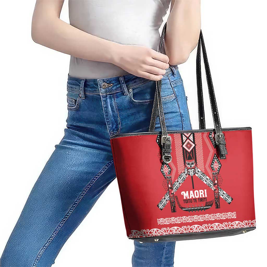 Toitu Te Tiriti Waitangi Leather Tote Bag Red Wharenui House - Aussie Hoodie