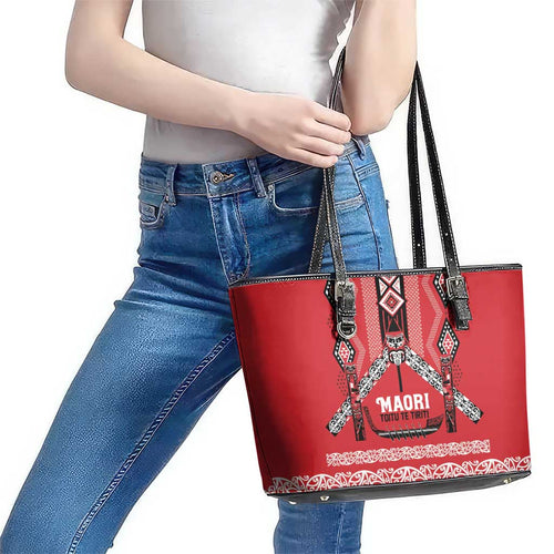Toitu Te Tiriti Waitangi Leather Tote Bag Red Wharenui House - Aussie Hoodie