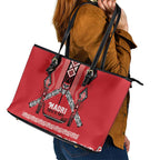 Toitu Te Tiriti Waitangi Leather Tote Bag Red Wharenui House - Aussie Hoodie