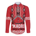 Toitu Te Tiriti Waitangi Long Sleeve Button Shirt Red Wharenui House - Aussie Hoodie