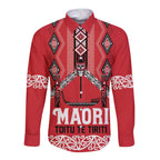 Toitu Te Tiriti Waitangi Long Sleeve Button Shirt Red Wharenui House - Aussie Hoodie