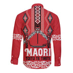 Toitu Te Tiriti Waitangi Long Sleeve Button Shirt Red Wharenui House - Aussie Hoodie