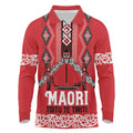 Toitu Te Tiriti Waitangi Long Sleeve Polo Shirt Red Wharenui House - Aussie Hoodie