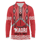 Toitu Te Tiriti Waitangi Long Sleeve Polo Shirt Red Wharenui House - Aussie Hoodie
