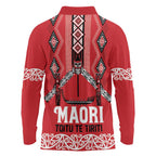 Toitu Te Tiriti Waitangi Long Sleeve Polo Shirt Red Wharenui House - Aussie Hoodie