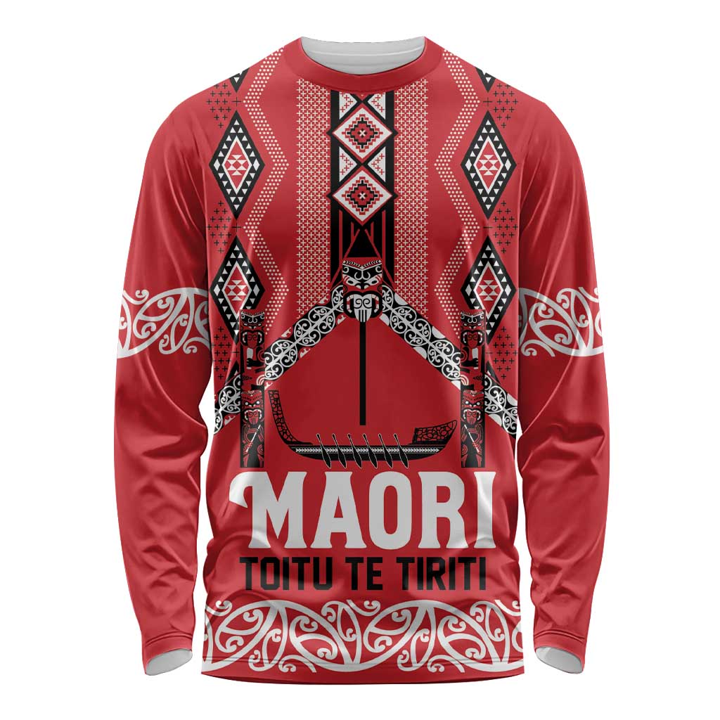 Toitu Te Tiriti Waitangi Long Sleeve Shirt Red Wharenui House - Aussie Hoodie