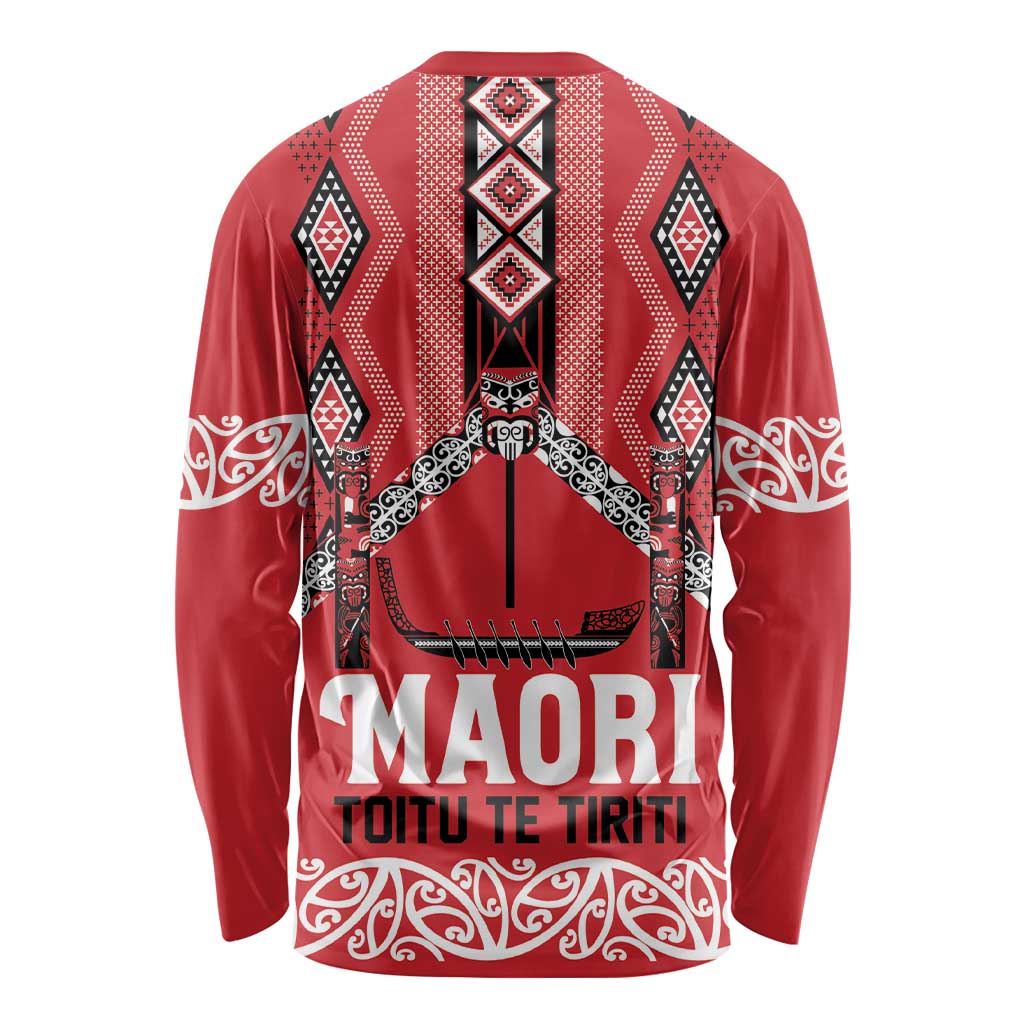Toitu Te Tiriti Waitangi Long Sleeve Shirt Red Wharenui House - Aussie Hoodie