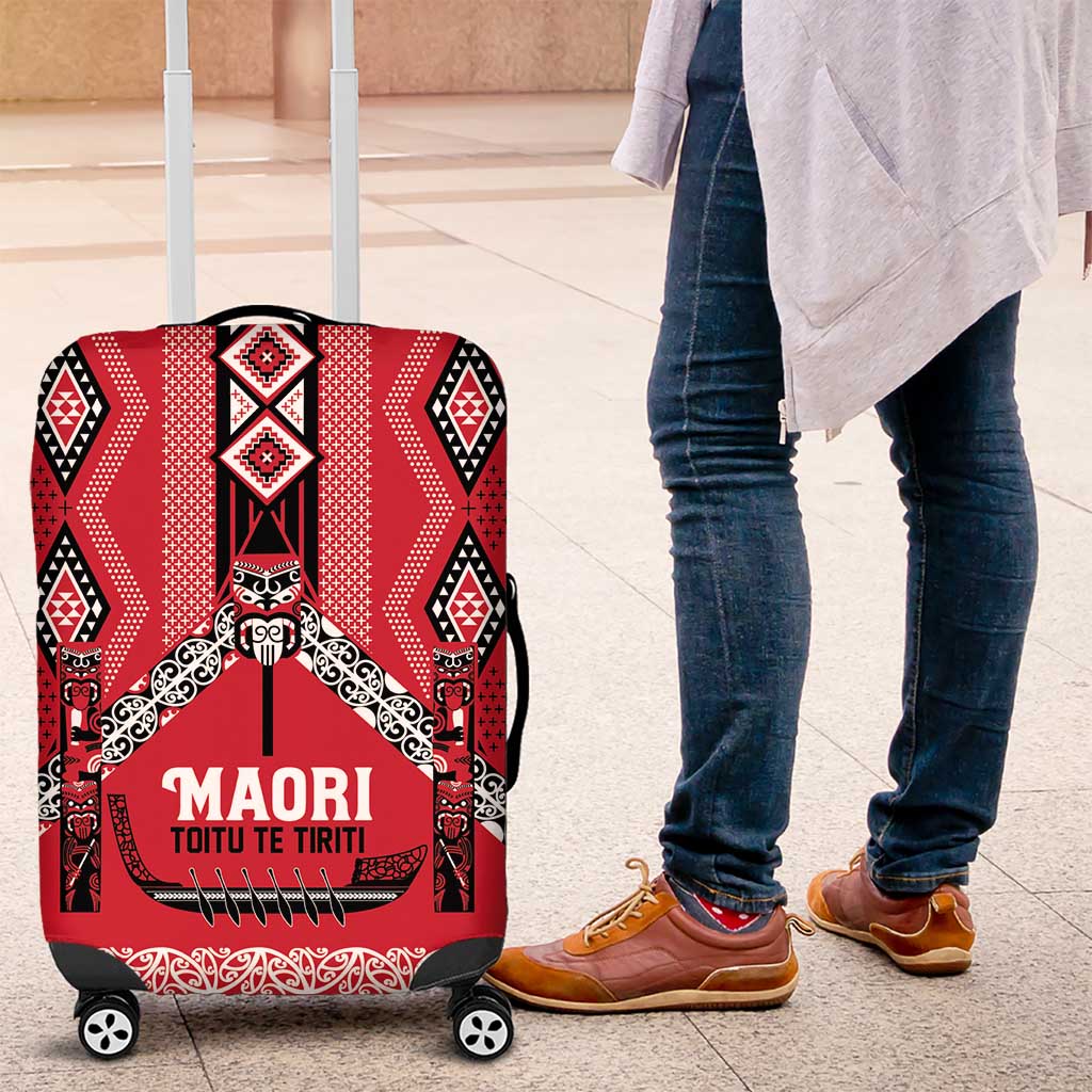 Toitu Te Tiriti Waitangi Luggage Cover Red Wharenui House - Aussie Hoodie