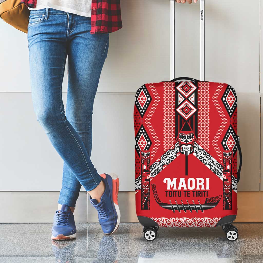 Toitu Te Tiriti Waitangi Luggage Cover Red Wharenui House - Aussie Hoodie