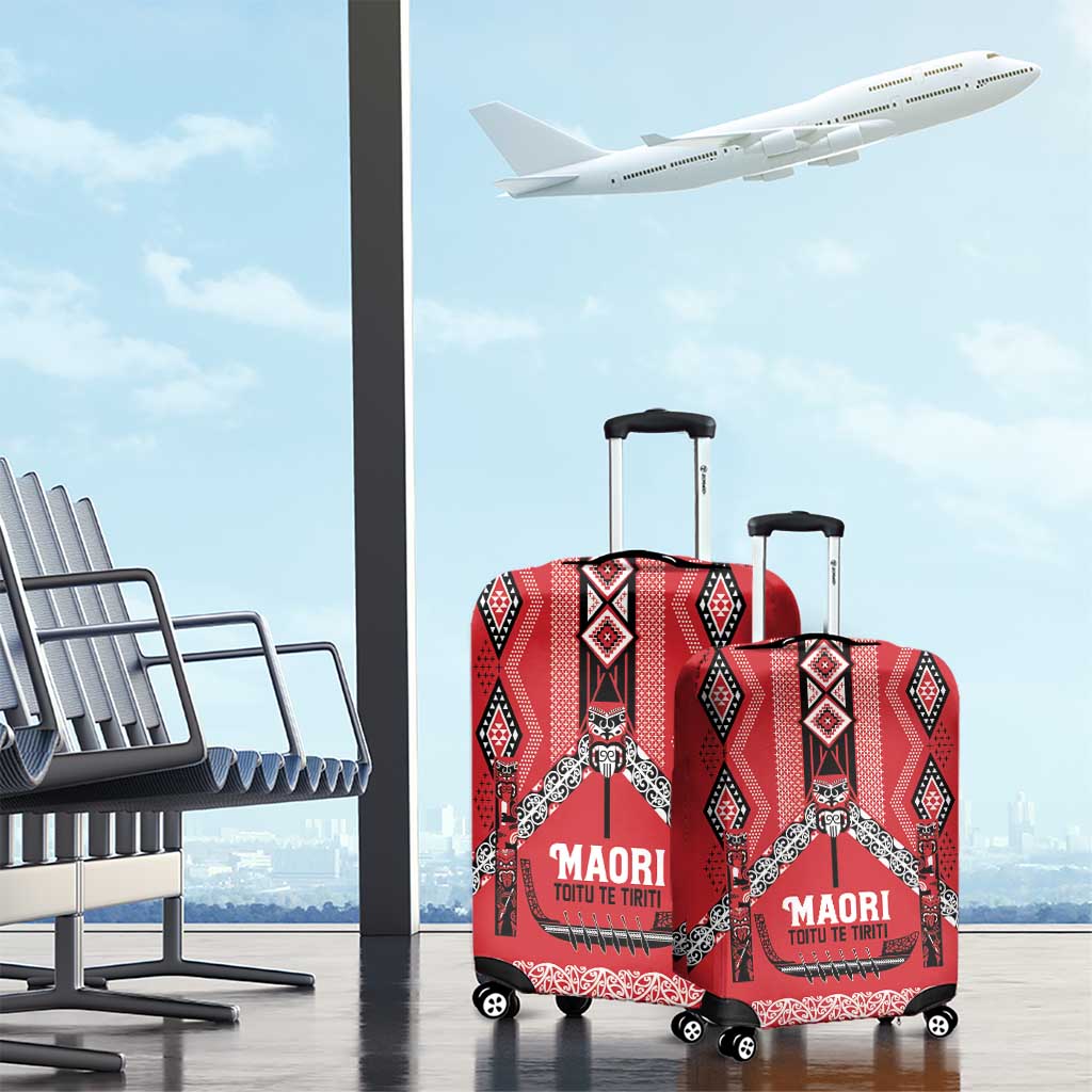Toitu Te Tiriti Waitangi Luggage Cover Red Wharenui House - Aussie Hoodie
