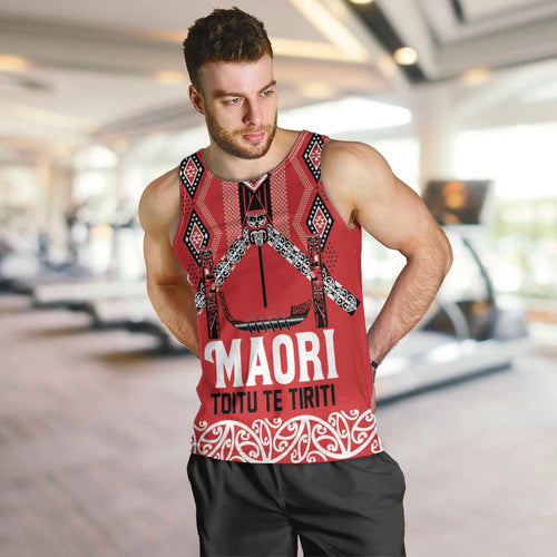 Toitu Te Tiriti Waitangi Men Tank Top Red Wharenui House - Aussie Hoodie