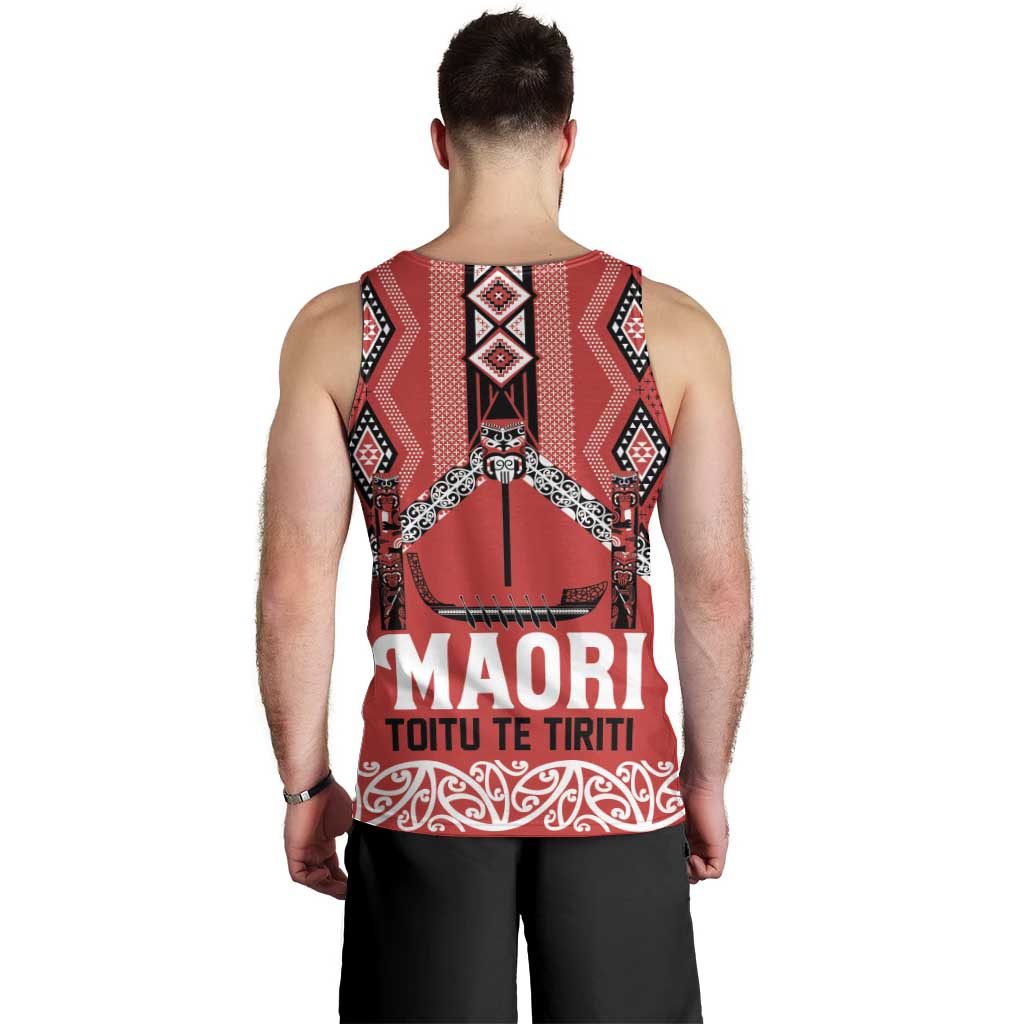Toitu Te Tiriti Waitangi Men Tank Top Red Wharenui House - Aussie Hoodie