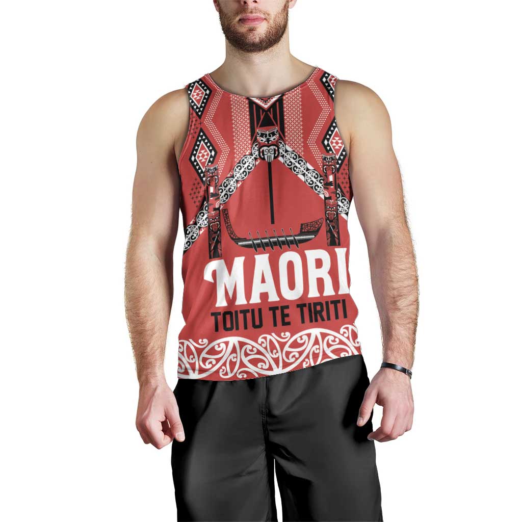 Toitu Te Tiriti Waitangi Men Tank Top Red Wharenui House - Aussie Hoodie