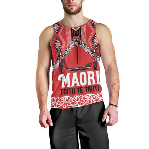 Toitu Te Tiriti Waitangi Men Tank Top Red Wharenui House - Aussie Hoodie